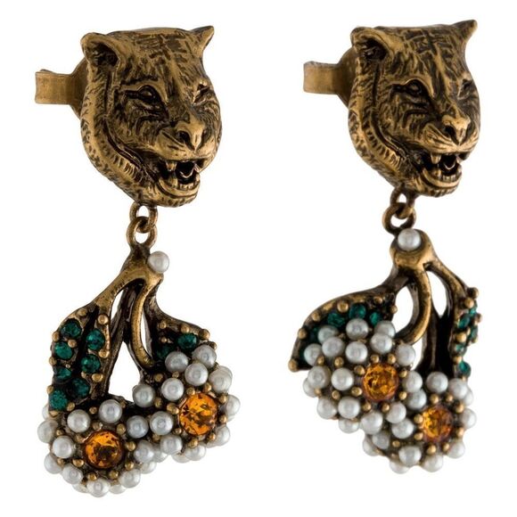 Gucci Jewelry - Brand new with box Gucci
Faux Pearl & Crystal Feline Cherry Drop Earrings